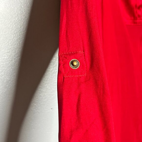 Caché Vintage Red Silk Button Blouse Gold Button Dressy Luxe Holiday Party Top M - Picture 3 of 7